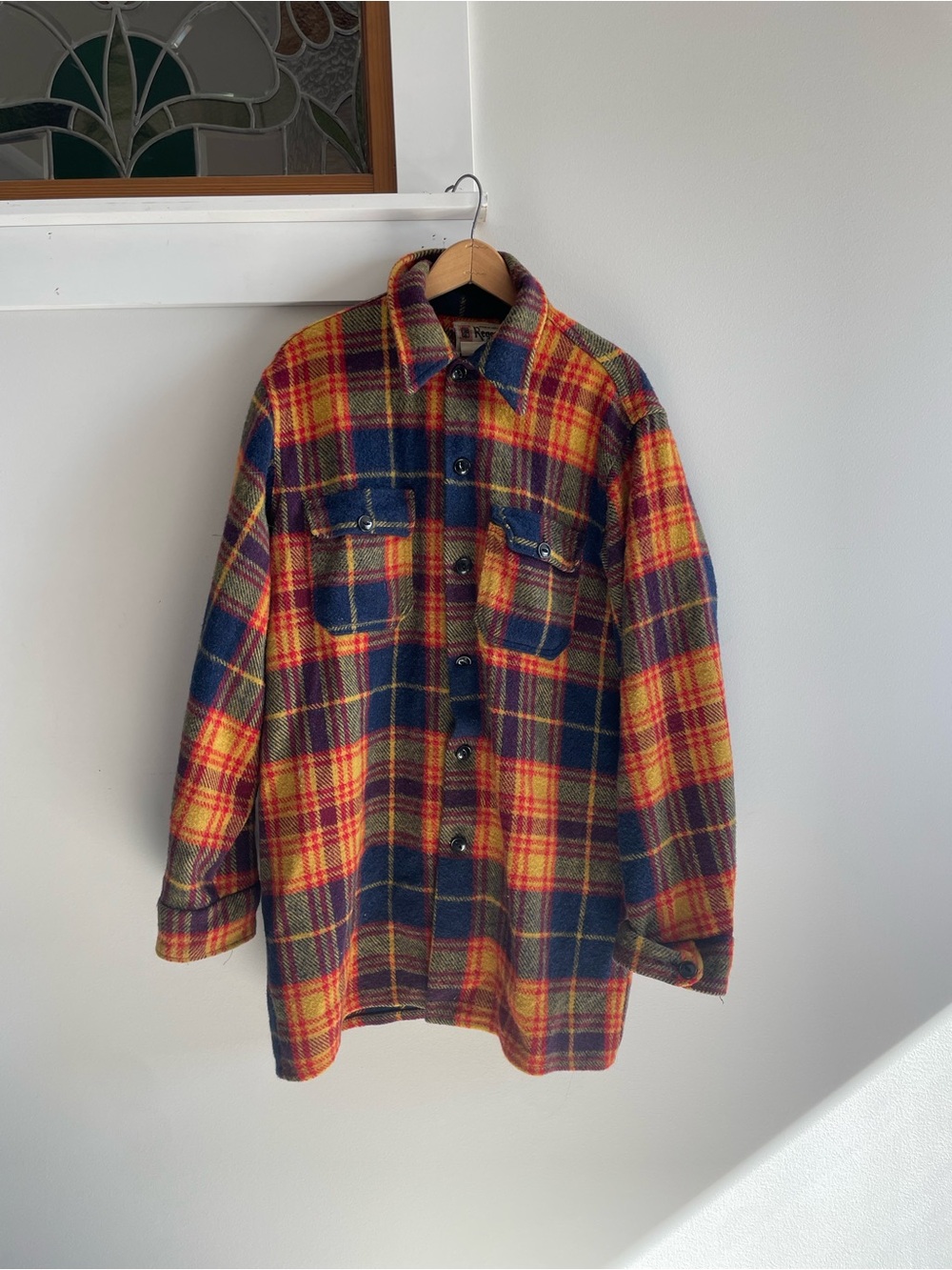 Vintage folk 70s Plaid wool Jacket in Red, Blue & Yellow very autumn folklore